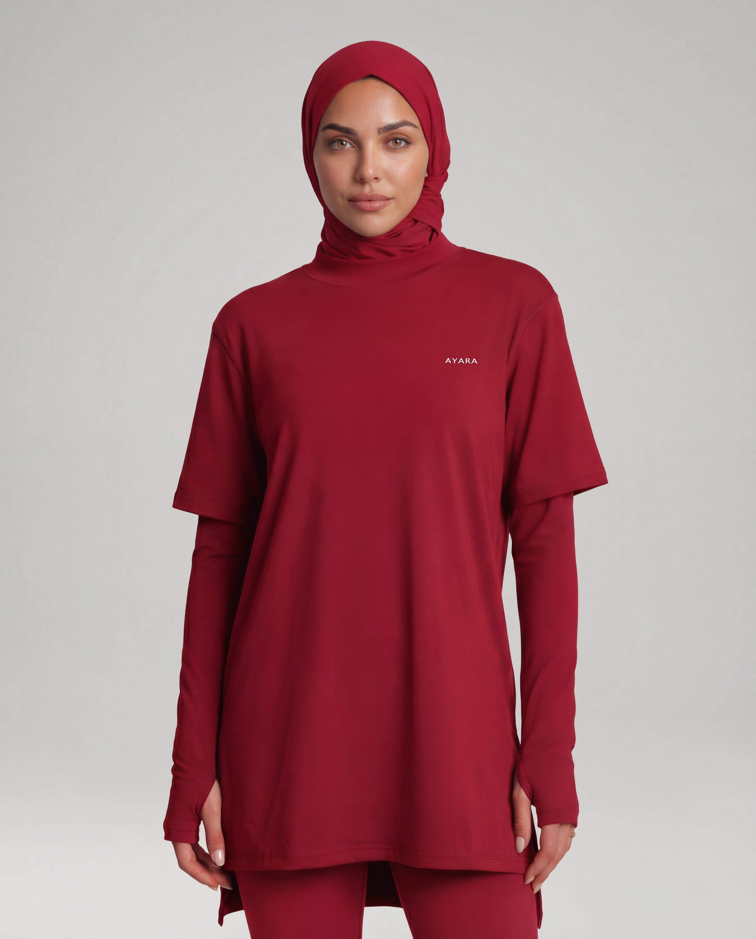 2-In-1 Veil Oversized Tee - Pomegranate