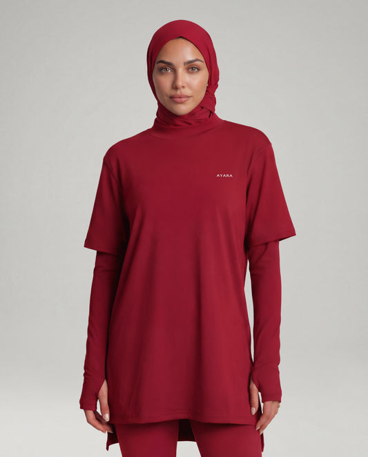2-In-1 Veil Oversized Tee - Pomegranate