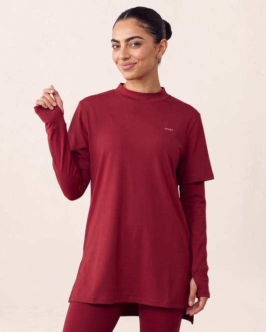 2-In-1 Veil Oversized Tee - Pomegranate