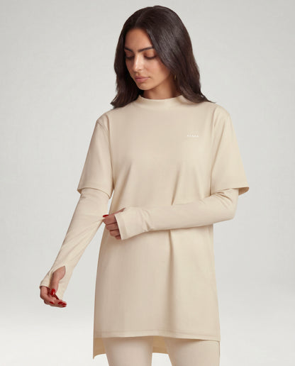 2-In-1 Veil Oversized Tee - Vanilla