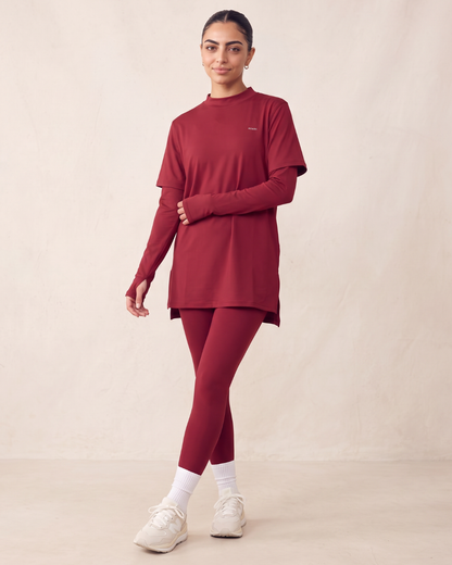 2-In-1 Veil Oversized Tee - Pomegranate