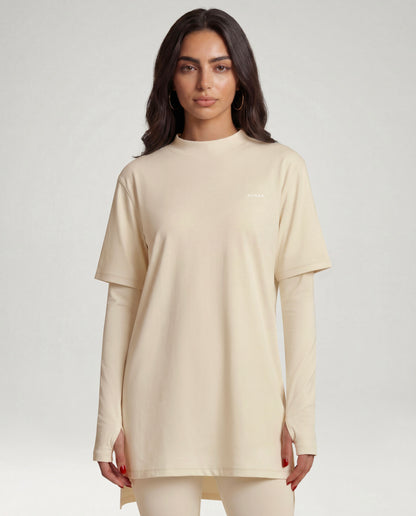 2-In-1 Veil Oversized Tee - Vanilla