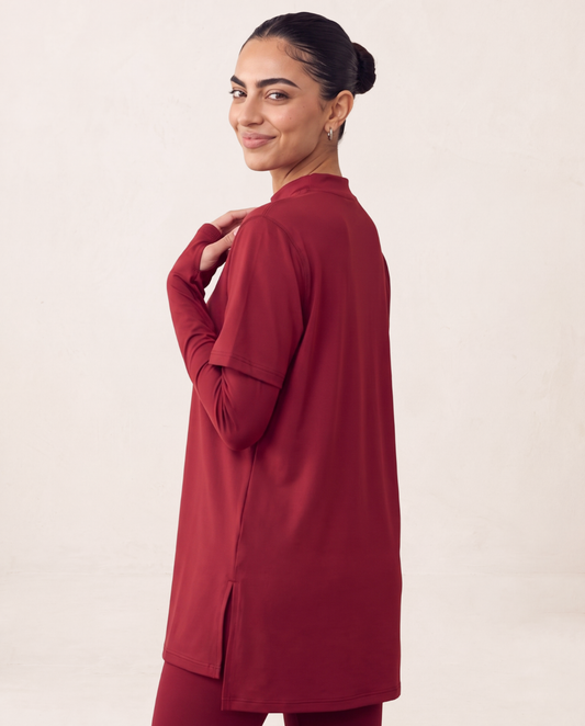 2-In-1 Veil Oversized Tee - Pomegranate