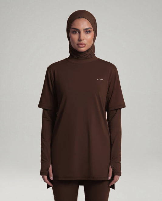 2-In-1 Veil Oversized Tee - Espresso